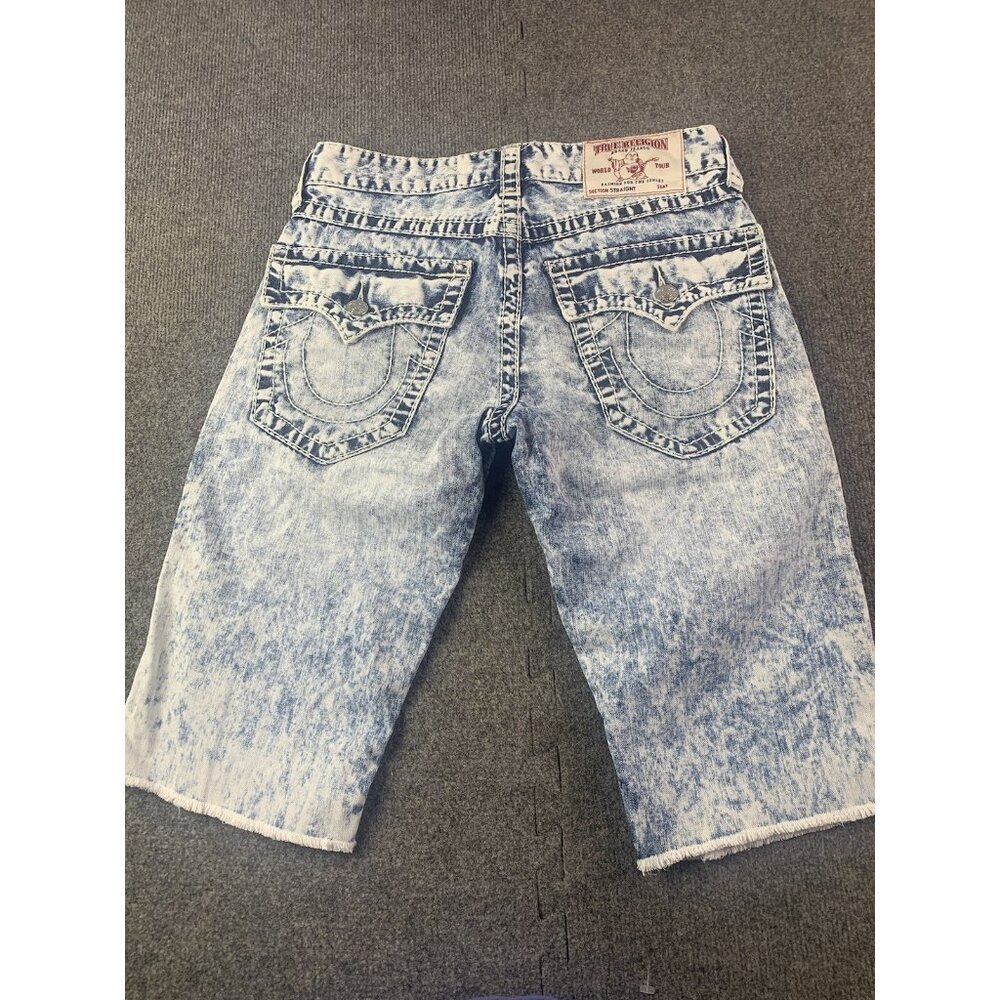 True Religion Straight Mens 100% Cotton Acid Washed Cut Off Shorts Size 30 Blue